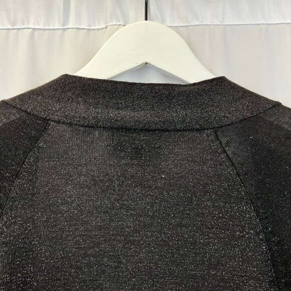 Express Womens Cardigan Sweater Black 3/4 Sleeve Open Front Tight Knit Glitter S - Picture 4 of 11